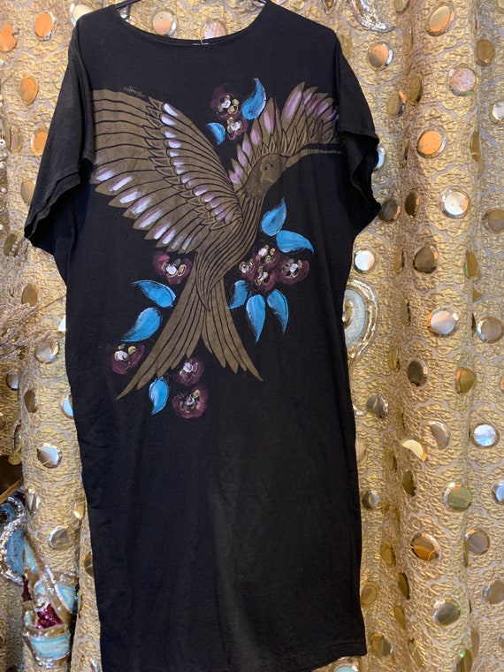 80s hand painted batwing shirt dress with magical