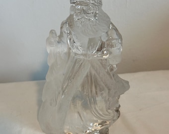 Antique Lead Crystal Frosted Glass Santa Claus Candle Holder LED Candle Holder Votive Holder Office Home Kitchen Holiday Glassware Decor