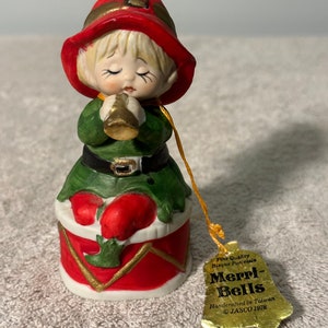 Vintage Jasco Fine Bisque Porcelain Merri Bells Christmas Figurine Holiday Decor