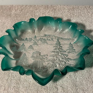 Vintage Mikasa Frosted Ruffled Glass Plate Christmas serving dish/ bowl/ Plate Holiday Decor