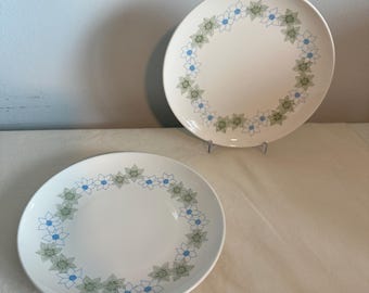 Vintage Centura by Corning 6 1/2 inch Floral Blue and Green Saucer Plate Set of 2 Home and Kitchen Serving Decor