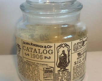 Vintage 1970s Glass vintage Sears & Roebuck Co. apothecary jar Storage Jar with Lid Office Home and Kitchen Glassware Decor