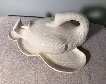 Vintage Ceramic Swan Tureen / Soup Serving Dish / Bowl 4 piece set Office Home and Kitchen Serving Decor