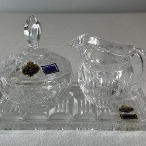 Antique Beyer Bleikristall West Germany Handcrafted Bleikristall Lead Crystal 24% Pbo Cut Glass Rimmed 7 Inch Serving Tray Sugar and Creamer