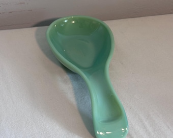Vintage Retro Style Light Green Jadeite Pressed Glass Spoon Rest Office Home Kitchen Cooking Serving Glassware Cookware decor