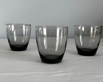 Vintage Glass Libbey Smoke Gray Set of 3 Graduated Bottom Drinkware Tumbler Glasses Office Home and Kitchen Serving Decor
