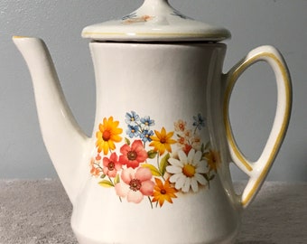 Vintage Tall Ceramic Floral Design Teapot