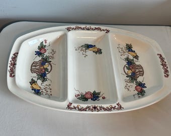 Large Antique Crackle Galze mid century modern 1960s Made In Japan Ceramic Divided Serving Tray Office Home and Kitchen Serving Decor