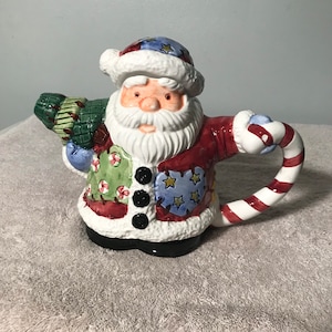 Vintage Ceramic Patchwork Santa Teapot Home and Kitchen Holiday decor