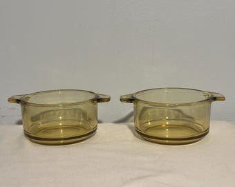 Vintage Dynaware Pyr-O-Rey 14 Oz casserole ramekin dish Mexico Honey Amber Glass Baking/ Casserole Serving Bowls Set of 2 Glassware Decor