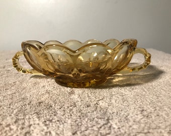 Vintage Amber Anchor Hocking Fairfield Pattern Scallop Rim Double Handle Nappy Dish Colored Glass /Candy Serving Dish