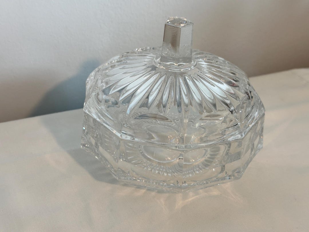 Vintage Decagon European Clear Lead Crystal Glass Lidded Candy Dish ...