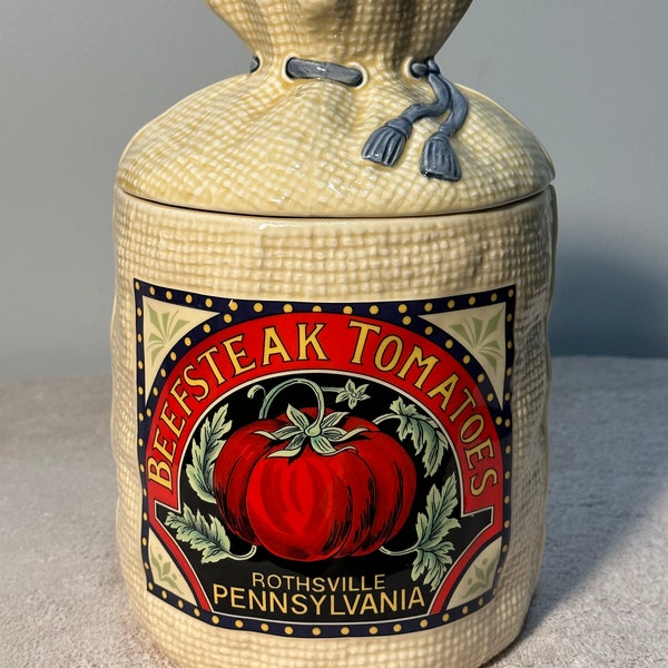 Vintage Ceramic H&HD Hearth and Home Design Burlap Sack Canister/ Cookie Jar Office, Home, and Kitchen Decor