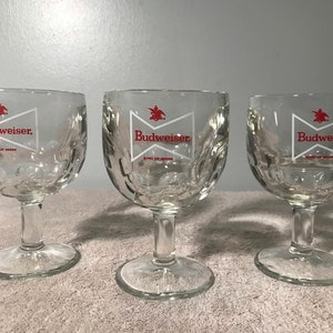 Vintage Heavy Glass Budweiser Thumbprint Bow Tie Logo Goblet set of 3 Alcoholic Drinking Glasses/ Beer Goblets