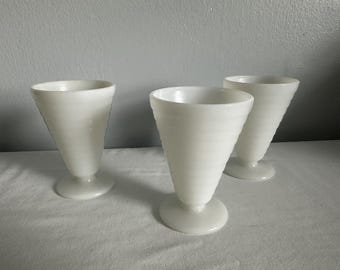 Vintage Hazel Atlas Moderntone Platonite 5 oz White Milk Glass Drinking Cups Drinkware Set of 3 Office Home and Kitchen Drink Serving Decor
