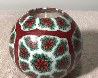 Vintage Large Stone Floral Poinsettia Christmas Holiday Pattern Candle Home and office Decor