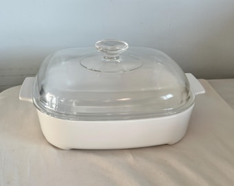 Vintage Large Corning Ware White MW-A-10 Microwave Browning Baking Cooking Dish with Lid Home Kitchen Cookware stoneware Serving Decor