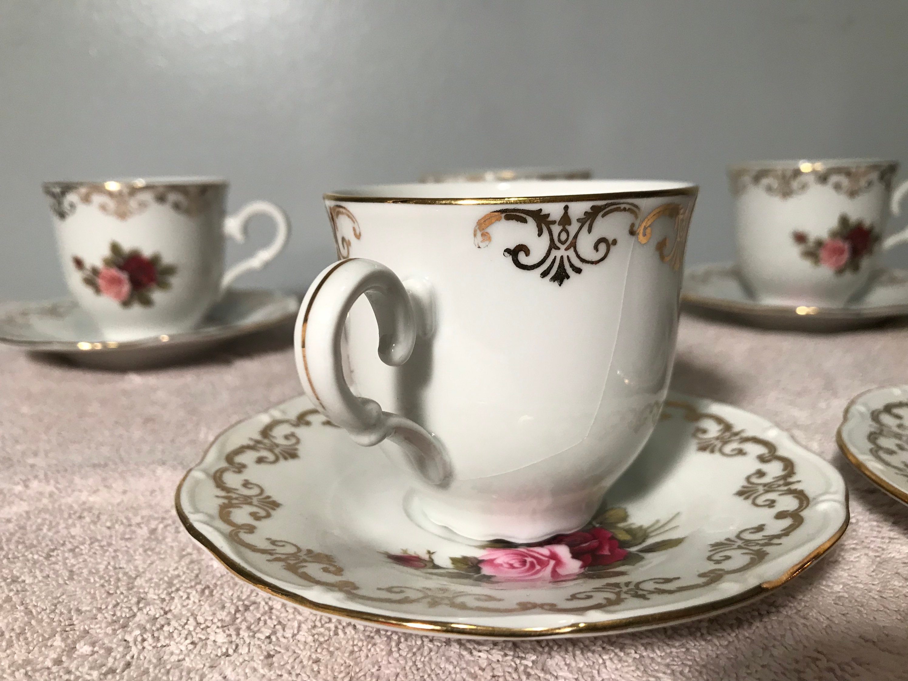 Vintage Hand Painted Czechoslovakian Tea Cups and Saucers Set of 5 - Etsy