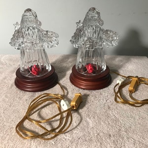 Antique Light Up Lead Crystal Glass Santa Claus Candle Holder with Light Base