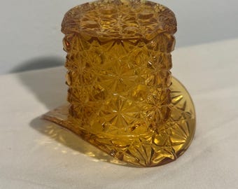 Vintage Fenton Daisy and Button Cut Amber Glass Top Hat Figurine Office and Home and kitchen Glassware Decor