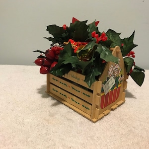 Christmas themed Happy holidays poinsettia basket decor