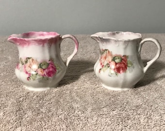 Vintage Porcelain Floral Rose Creamer Decor Set of 2