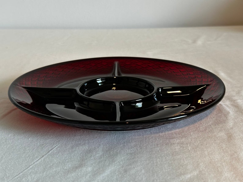 Vintage Luminarc Ruby Red Pressed Glass Divided Dish Serving Home and ...
