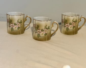 Antique 1930s Style Hand Painted NIPPON Porcelain Floral Design Tea Coffee Cup Set of 3 Office Home Kitchen Serving Decor