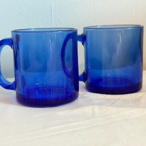 Vintage Libbey Cobalt Blue Coffee Mug Tea Mug Glass Set of 2 Home and Kitchen Serving Glassware Drinkware Decor