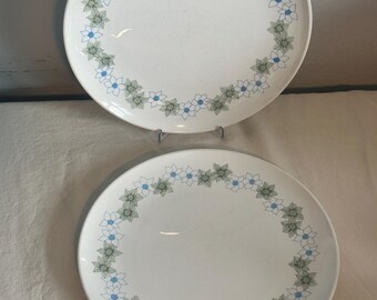 Vintage Centura by Corning 8 1/2 inch Floral Blue and Green Saucer Plate Dinner Plate Salad Plate Set of 2 Home and Kitchen Serving Decor