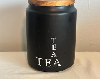 Vintage Style Ceramic Old Pottery Co Crossword Series Tea Black Storage Jar with Lid Office Home Kitchen Stoneware Cookware Drinkware Decor