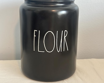 Vintage Aesthetic Rae Dunn Artisan Collection 202 FLOUR Black Flour Jar No Lid Office Home and Kitchen Stoneware Decor