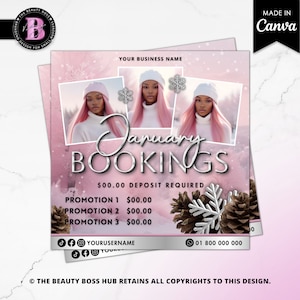 January Booking Flyer: Lash, Nail, Hair Appointments (Editable Canva Template)