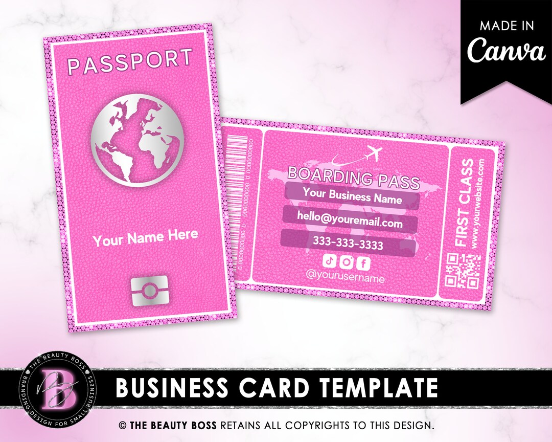Passport Business Card Boarding Pass Business Card Travel Etsy