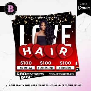 Valentines Hair Flyer, Valentines Day Wig Flyer, Hair Sale Flyer, Wig Install Flyer, Hair Extensions Flyer, Hair Bundle Flyer, Hair Business