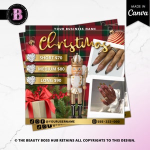 Weihnachtsnagel Flyer - Bearbeitbar in Canva, Dezember Nagel Flyer, Nagelstudio Dienstleistungen, Preisliste, Promo, Buchungen, Termine