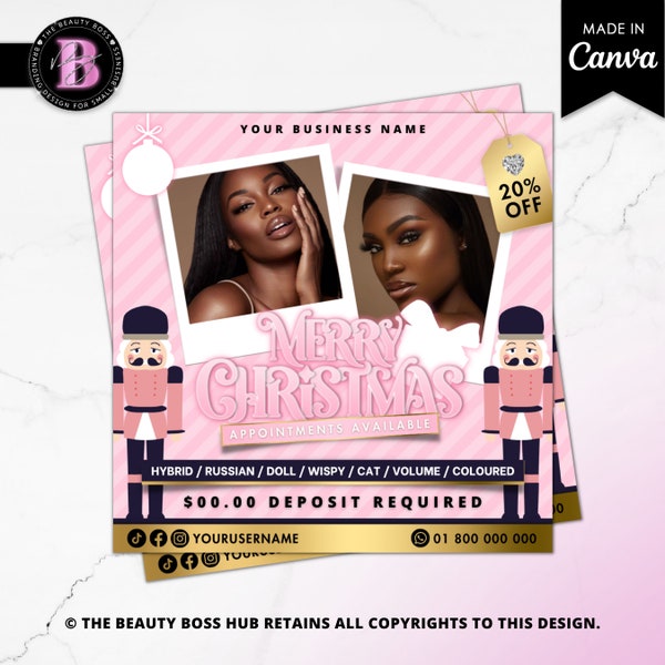 December Booking Flyer Template, Christmas Lash Makeup Nail Wig Spa Boutique Braid Hair Special Flyer, Holiday Small Business Sale Flyer