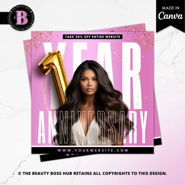 Business Anniversary Flyer, 1 Year Anniversary Flyer, CEO Birthday Flyer, Celebration Flyer, Birthday Sale Flyer, Lash, Hair, Nail, Boutique