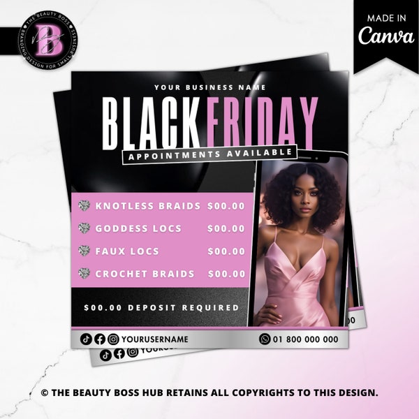 Black Friday Specials Flyer Template, Lash Sale, Nail Deal, Hair Discount, Boutique & Beauty Salon, Digital Download, Social Media Flyer