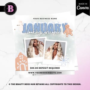 January Booking Flyer Template: Beauty Business Instagram Post (Editable in Canva)