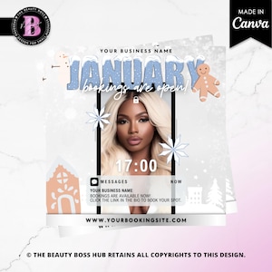 January Booking Flyer Template: Beauty Business Instagram Post (Editable Canva)