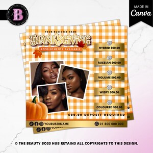 Thanksgiving Flyer, Thanksgiving Lash Flyer, Thanksgiving Hair Flyer, Thanksgiving Booking Flyer, Fall Flyer, Nail Flyer, Braid Flyer