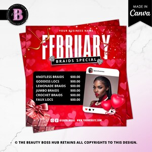 Valentines Day Braid Sale Flyer, February Braid Special Flyer, Hair Braiding Flyer, Braider Pricelist Flyer, Braider Instagram Post