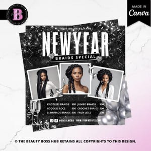 New Year Braid Special Flyer Template Editable In Canva, January Braid Flyer, Braider Instagram Post, Digital Download Social Media Flyer