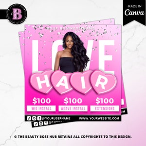 Valentines Hair Flyer, Valentines Day Wig Flyer, Hair Sale Flyer, Wig Install Flyer, Hair Extensions Flyer, Hair Bundle Flyer, Hair Business