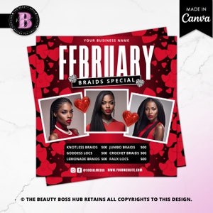 Valentine&#39;s Day Braid Special Flyer Template: Braider Pricelist (Canva Editable)