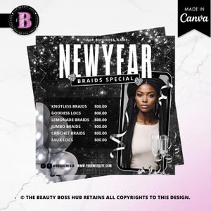 New Year Braid Flyer Template Editable In Canva, Braider Instagram Post, Digital Download Social Media Flyer