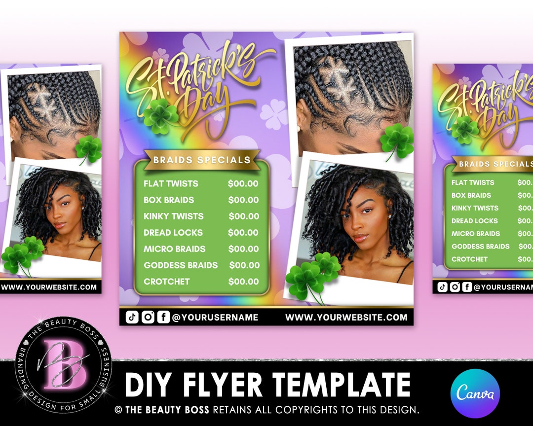 Braid Flyer Template March Braider Flyer St Patricks Day Etsy
