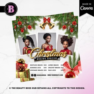 Christmas Braids Special Flyer Template, December Hair Braider Sale Flyer, Braid Price List Flyer, Hair Braiding Flyer, Editable In canva