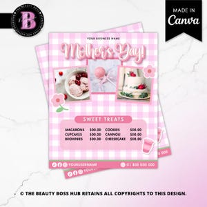 Volante de panadería para el Día de la Madre / Volante de venta de pasteles / Plantilla de marketing de dulces / Volante de pastelería editable en Canva / Publicación de Instagram para el Día de la Madre